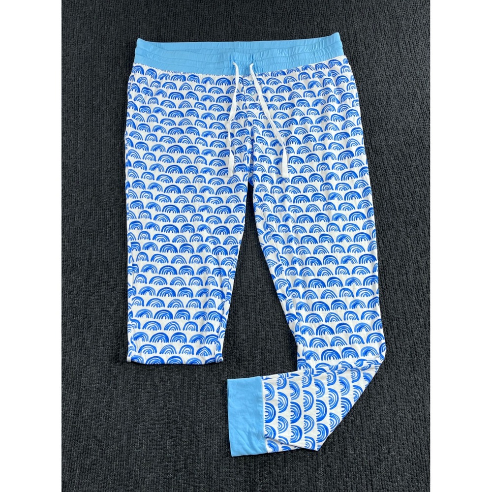 Little Sleepies Blue White Rainbow Bamboo Lunaluxe Pajama Jogger Pants Womens M